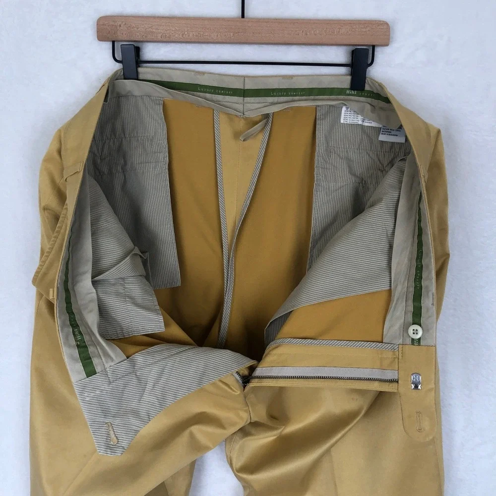 HILTL Luxury Comfort Cotton Dress Pants Men's Sz 40x27 Yellow Gold Flat Stretch